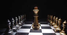 Two kings face-off with pawns line-up in formation - rivalry concept; chess game