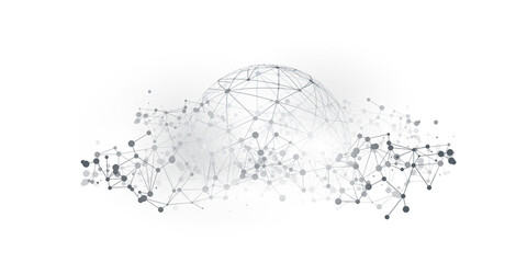 Poster - Abstract Black and White Minimal Style Cloud Computing, Network Wireframe Structure, Telecommunications Concept Design, Network Connections, Transparent Geometric Mesh