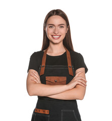 Poster - Portrait of happy hairdresser on white background