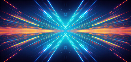 Leinwandbilder - 3d illustration speedy neon background design with ultra violet and blue laser light. 