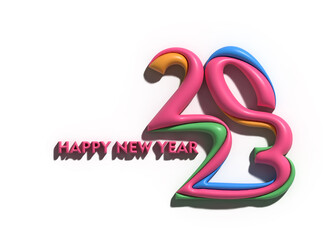 Wall Mural - 2023 Happy New Year 3D Text Typography Design Element.