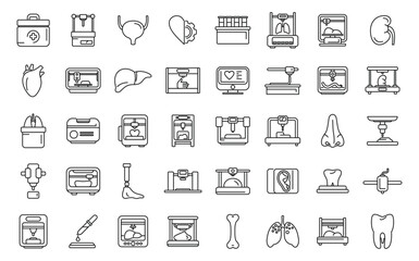 Poster - Bioprinting icons set outline vector. Anatomy bioprinter. Bone cell