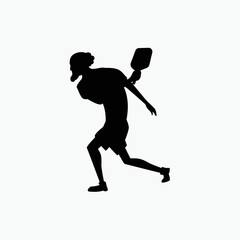 Pickleball silhouette vector graphic with an old man playing pickleball.