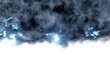 Dark, dense storm clouds with flashes of lightning on a transparent png Background. Graphic illustration.	
