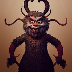 Canvas Print - Spooky cartoon personage, new year Krampus on dark background