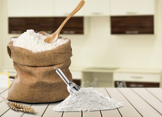 Sticker - Organic white Flour on wooden desk