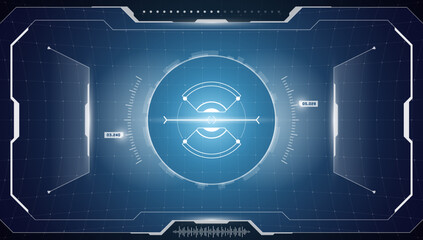 Poster - VR HUD digital futuristic interface cyberpunk screen. Sci-fi virtual reality technology view head up display. GUI UI spaceship dashboard panel. FUI binocular viewfinder visor. Vector illustration