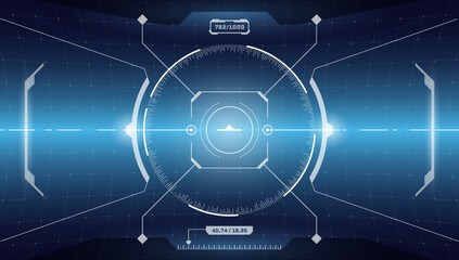 Poster - VR HUD digital futuristic interface cyberpunk screen. Sci-fi virtual technology head up display circle target. GUI UI spaceship cockpit dashboard panel. FUI viewfinder visor. Vector eps