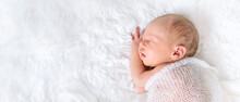 Cute Baby Girl Sleeping On Bed At Home