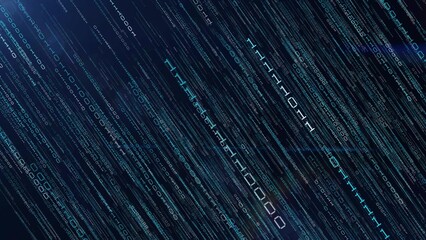 Wall Mural - Digital binary data, streaming code background. Matrix background. Programming. Coding. Hacker concept. Cyberspace with blue digital falling lines, abstract background, binary chain. Crypto space.