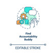 Find accountability buddy concept icon. Virtual coworking. Stay social. Home work tip abstract idea thin line illustration. Isolated outline drawing. Editable stroke. Arial, Myriad Pro-Bold fonts used