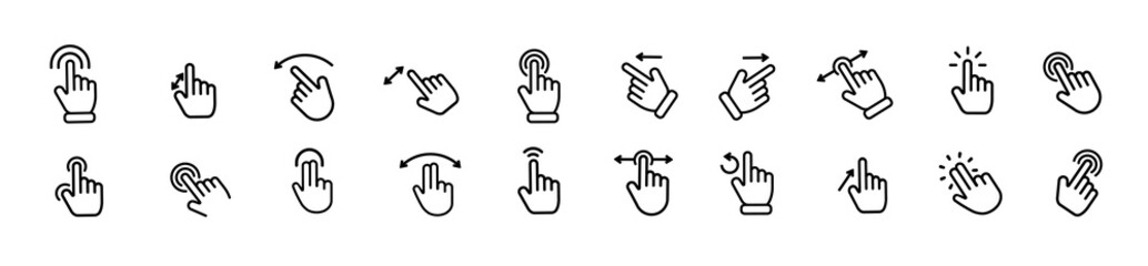 Poster - touchscreen gesture line icons. hand swipe set