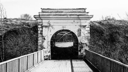 Poster - old arch with flashing white scratches