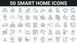 © SkyLine - Set of 50 smart home outline icons. Remote control, domestic life, security system, home automation, wireless technology. Editable stroke