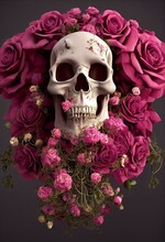 Midjourney Abstract Render Of A Human Skull And Roses