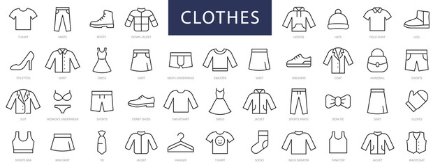 Wall Mural - clothes thin line icons set. clothes editable stroke icons. fashion icons. t-shirt, pants, jacket, d