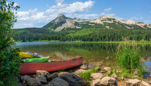 Canoe On Lost Lake In The Gunnison National Forest Near Crested Butte In Colorado