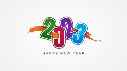 Wall Mural - Paper cut style happy new year 2023 greeting with ribbon