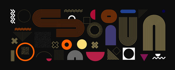 Wall Mural - abstract bauhaus or memphis geometric shapes and composition. retro elements, geometric pattern for 