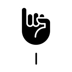 Wall Mural - Letter I in American sign language black glyph icon. System of nonverbal communication. Visual modality usage. Silhouette symbol on white space. Solid pictogram. Vector isolated illustration