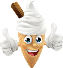 Wall Mural - Ice Cream Cone Cartoon Character Mascot Thumbs Up