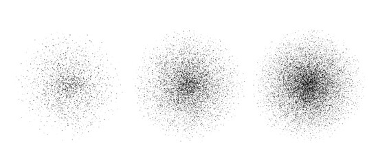 Black paint splatter, dotwork circular shape, black grain texture. Vector illustration.