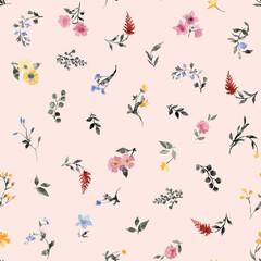 Wall Mural - Abstract floral seamless pattern. Bright colors, painting on a light background. Meadow flowers