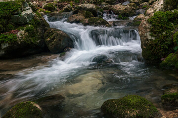  detail of waterfall on mountain canyon