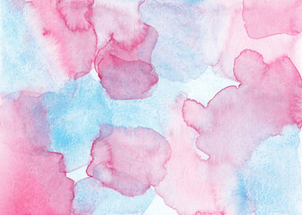 Canvas Print - Watercolor pastel pink, blue background texture. Brush strokes on paper