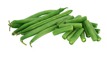 Bunch Of Fresh Green Beans Cut Isolated On White Background With PNG.