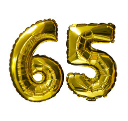 Poster - 65 Golden number helium balloons isolated background. Realistic foil and latex balloons. design elements for party, event, birthday, anniversary and wedding.