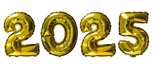 Poster - 2025 Golden number helium balloons isolated background. Realistic foil and latex balloons. design elements for party, event, birthday, anniversary and wedding.