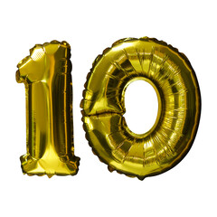 Poster - 10 Golden number helium balloons isolated background. Realistic foil and latex balloons. design elements for party, event, birthday, anniversary and wedding.