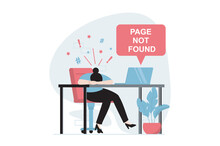 Page Not Found Concept With People Scene In Flat Design. Frustrated Woman Is Angry And Cannot Access Site Due To Errors Server And Fail Connection. Vector Illustration With Character Situation For Web