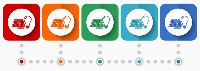 Fototapete - Light bulb and solar panel vector icons, infographic template, set of flat design symbols in 5 color options
