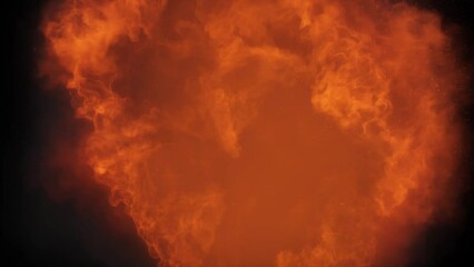 Poster - loop of fiery flames and ball of burning gas dancing, in motion on black background. hot glowing exp