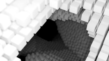 Aufkleber - Abstract network reality with flying cubic shapes. Design. Giant structure made of small same size blocks.