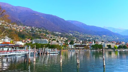 Sticker - Panorama of Alpine scenery behind Lake Maggiore, Locarno, Switzerland