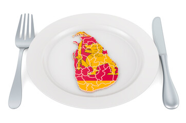Poster - Sri Lankan cuisine concept. Plate with map of Sri Lanka. 3D rendering