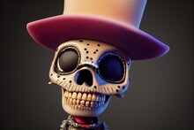 3D Rendered Computer Generated Image Of Baron Samedi, The Loa Of The Dead In Haitian Voodoo Folklore. The Head Of The Gede Family, This Voodoo Priest Is A Skeleton With Hat And Coat 