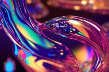 3D Rendered Computer Generated Image Of A Liquid Metal Rainbow. Bright And Colorful Polychromatic Texture With Metallic Finish To Look Like Metal Paint Splatters For A Multi-colored 3D Shaded Look