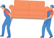Movers carrying couch. Moving service workers with furniture
