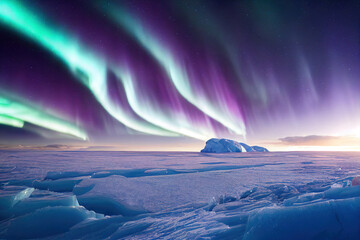 iceberg with northern lights, dreamy winter landscape