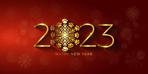 Wall Mural - Happy New Year 2023 paw prints snowflake