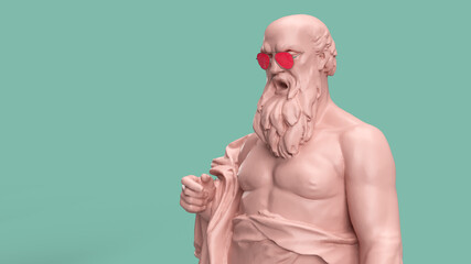 Sticker - 3d render indignant man with a beard with a bald head in pink sunglasses pastel colors