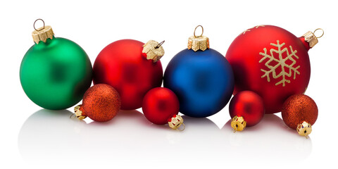 Wall Mural - Christmas colored baubles Isolated on white background