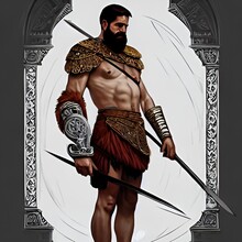 Athens, Greece, 01.11.2022: Illustrated Portrait Of King Leonidas Of Sparta. High Quality Illustration