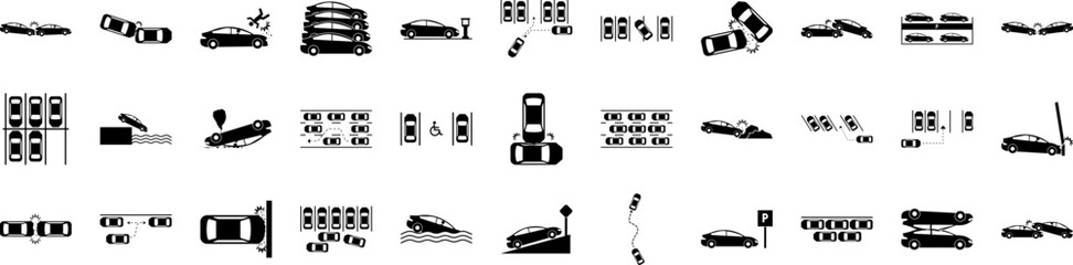 Poster - car accident and parking icons collection vector illustration design