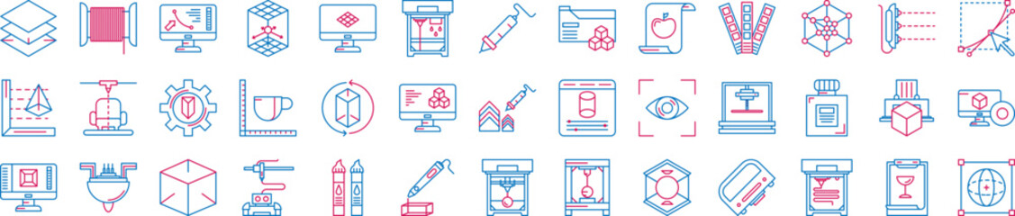 Aufkleber - 3D printing icons collection vector illustration design