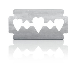 Wall Mural - Razor blade with heart shape and reflection isolated